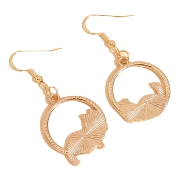 Hoop Dangling Kitty Cat Earrings - Picture 3 of 5